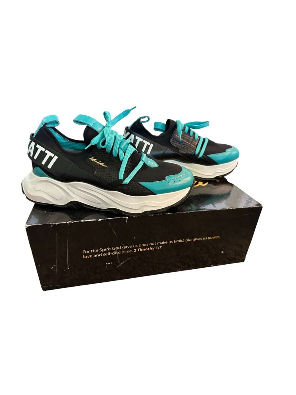 Moneyatti Mens Sneakers Victory 060 10 Black Teal Chunky Sole Italian-Made